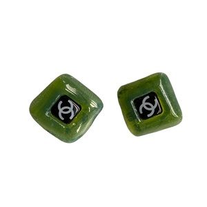 Chanel Coco Mark Resin 05A Silver Tone Clip Back Earrings Repaired Reworked Read